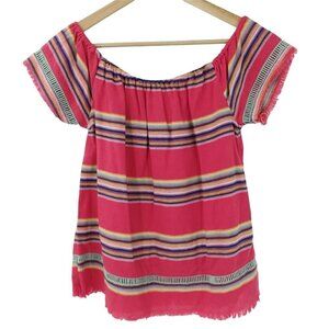 DRA Los Angeles Anthro Peasant Boho Blouse Size S Lace Crochet Striped Woven